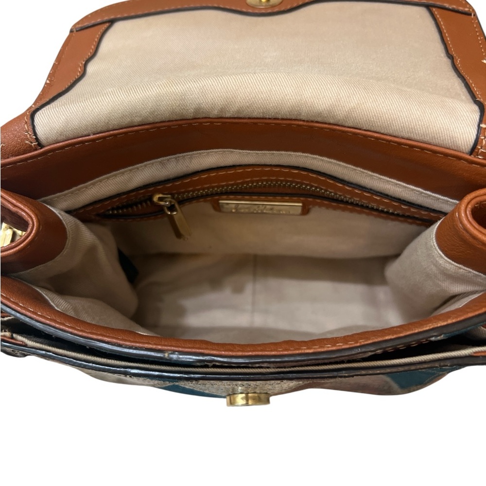 Sam Edelman Genuine Leather Patchwork Boho Crossbody Purse Brown Gold Hardware - Picture 15 of 15